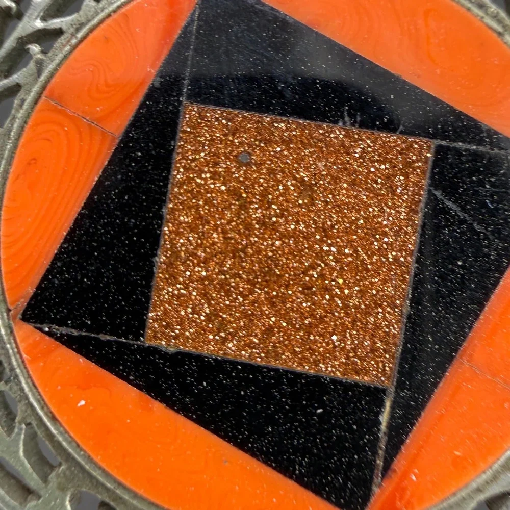Vintage Hair Pin Silver Orange Geometric Goldstone Inlay Women